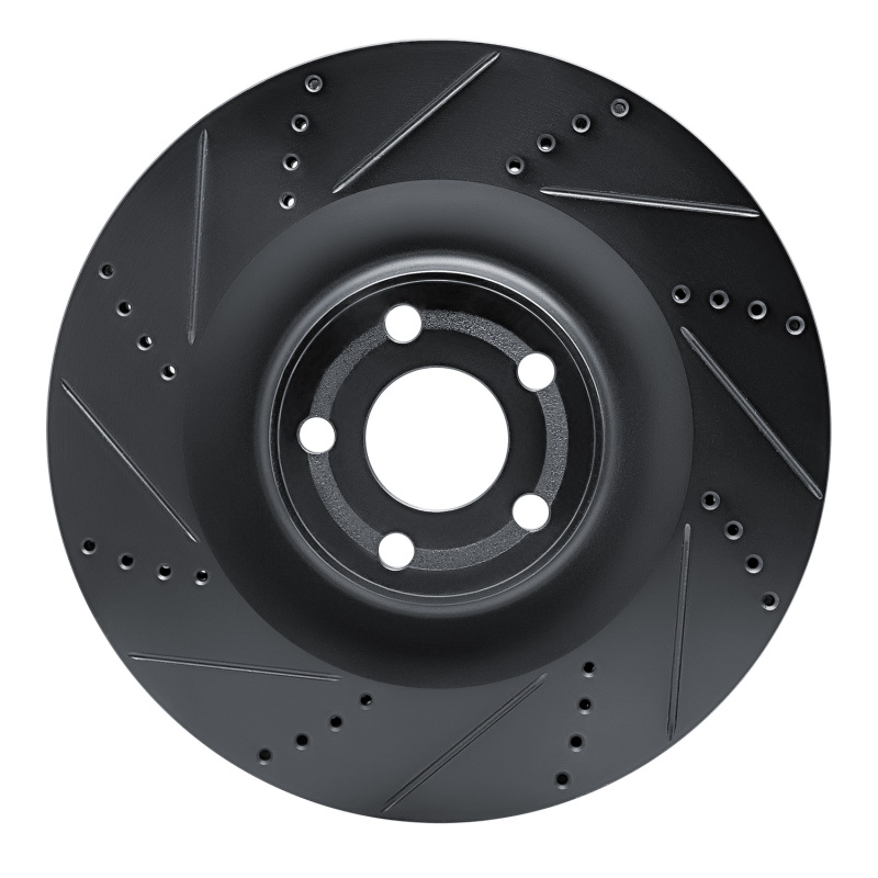 Ford Mustang Mach-E Brake Rotor (1) - Front Left - R1 Concepts - Drilled & Slotted - Black - `21-`25